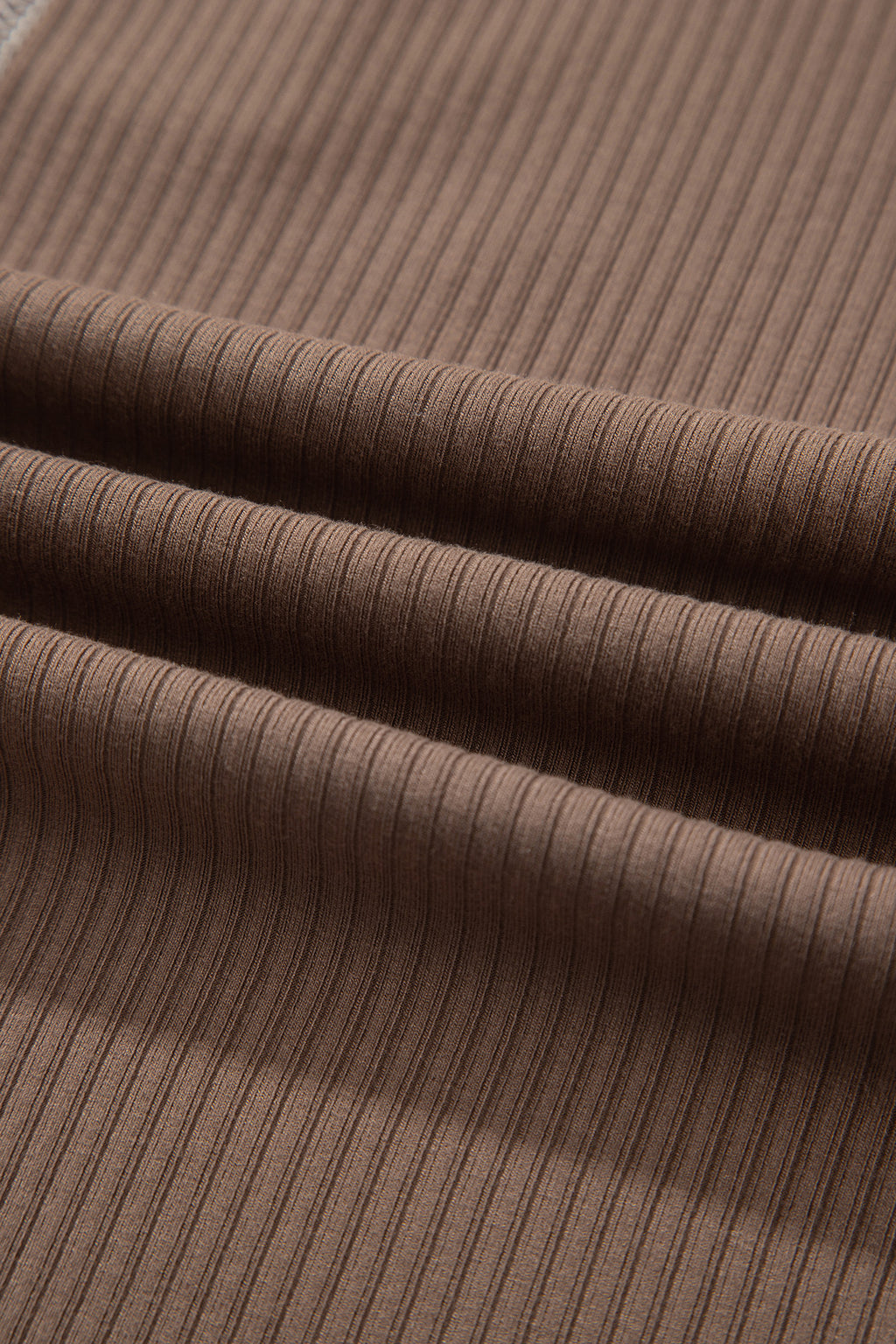 Dark Khaki V Neck Ribbed Stitched Detail Long Sleeve Top