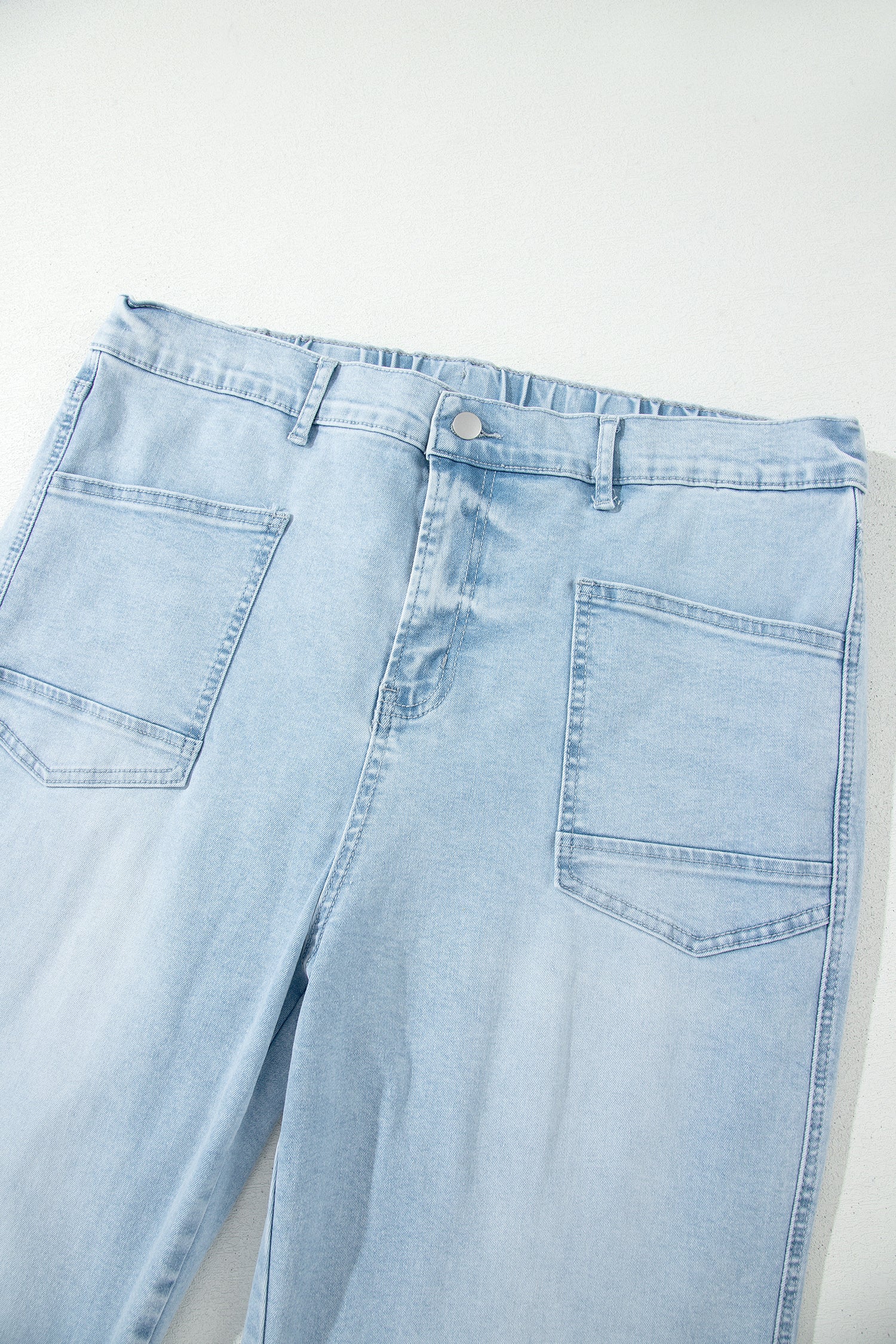 Beau Blue Plus Size Seam Detail Patch Pocket Raw Cut Shift Jeans