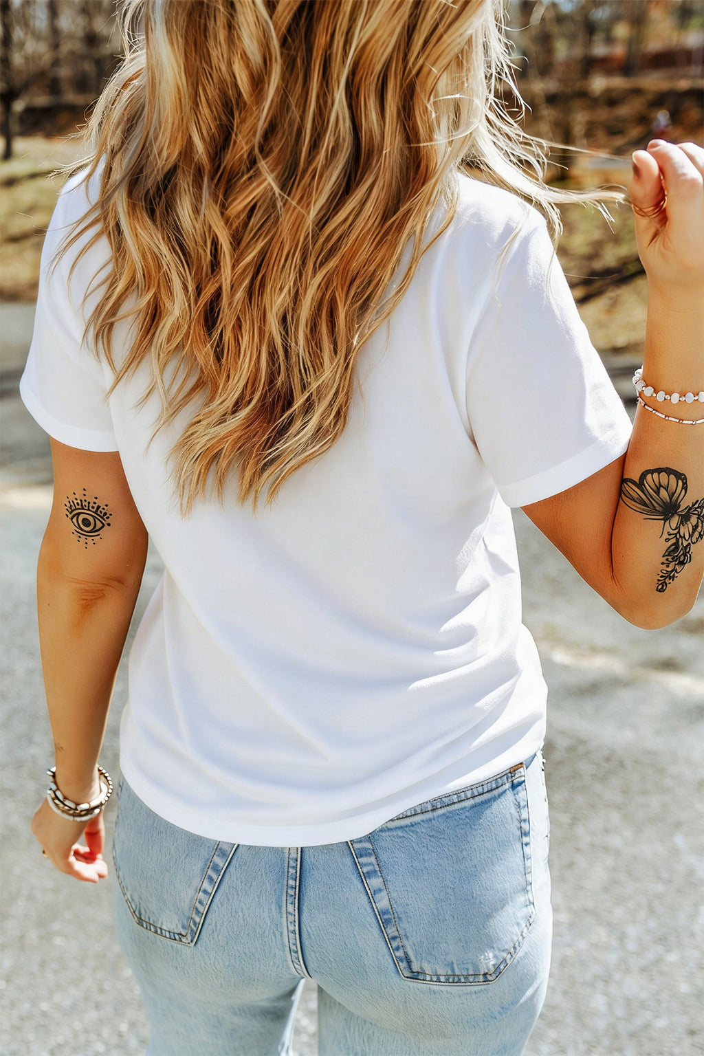 White Camo Letter Print Short Sleeve Casual T-Shirt