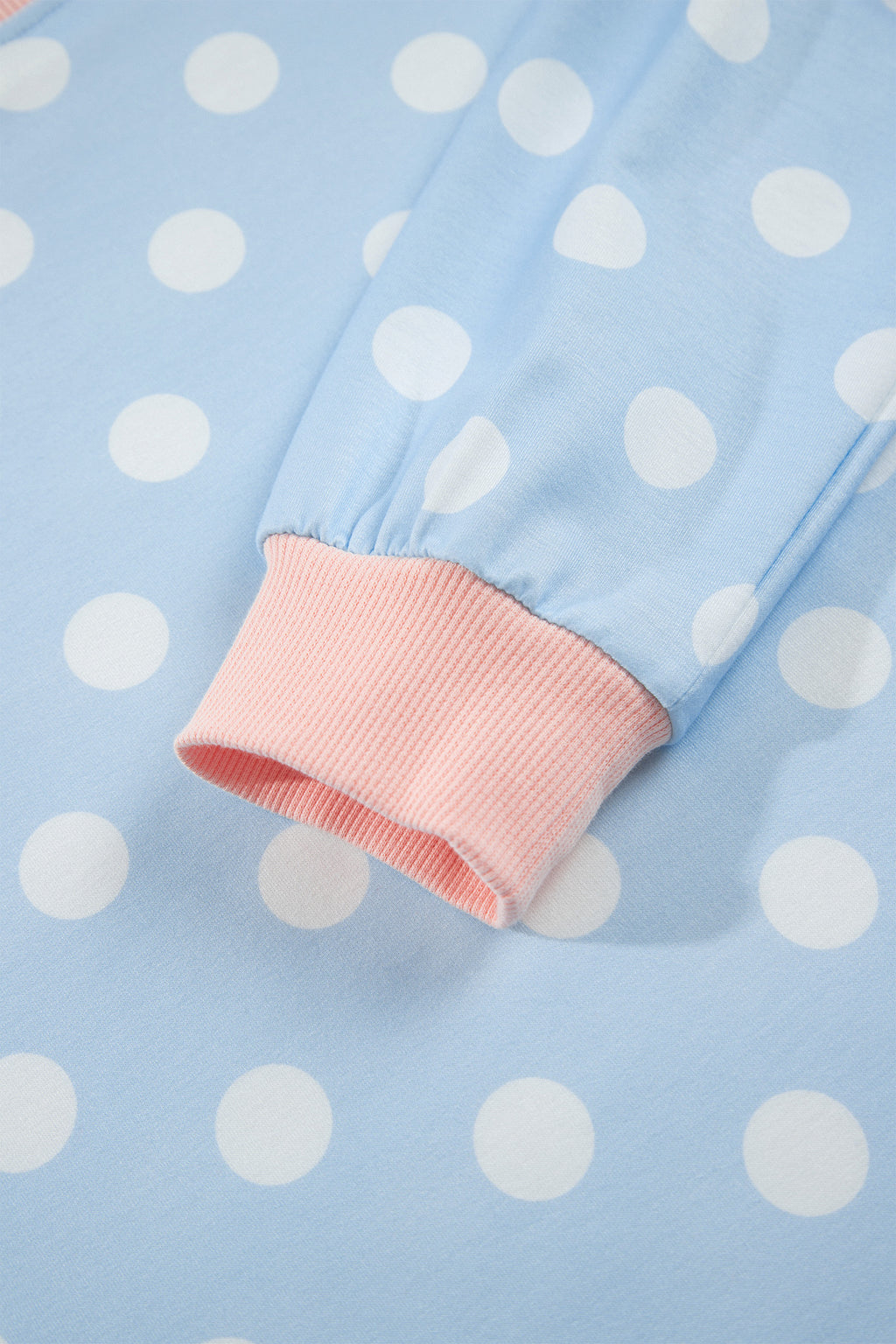Pink Polka Dot Contrast Trim Long Sleeve Top Drawstring Shift Pants Set