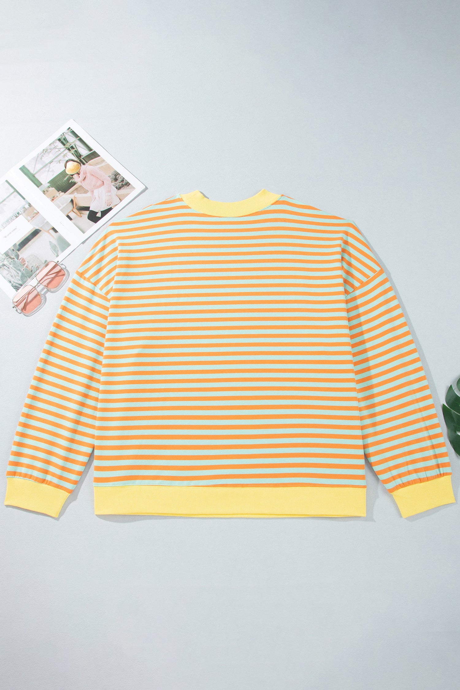 Orange Stripe High Neck Striped Colorblock Tunic Plus Size Sweatshirt