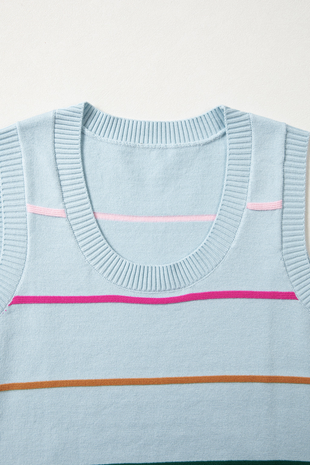Sky Blue Stripe Round Neck Knitted Sweater Tank