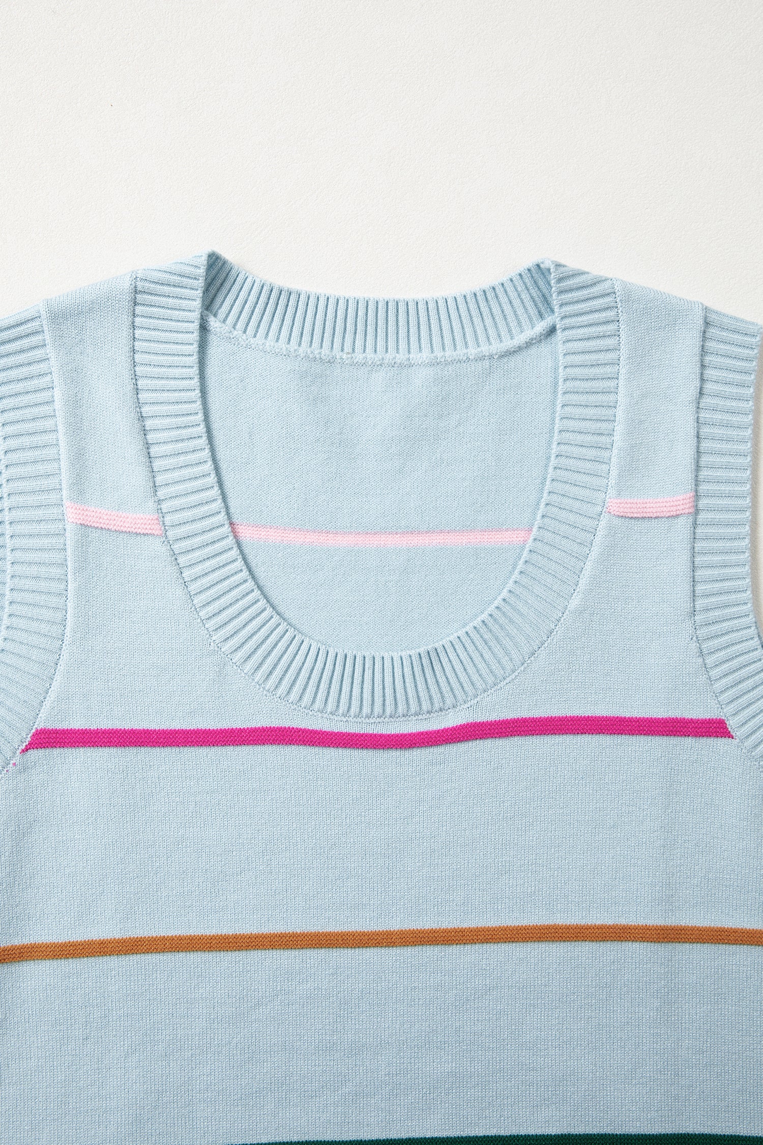 Sky Blue Stripe Round Neck Knitted Sweater Tank