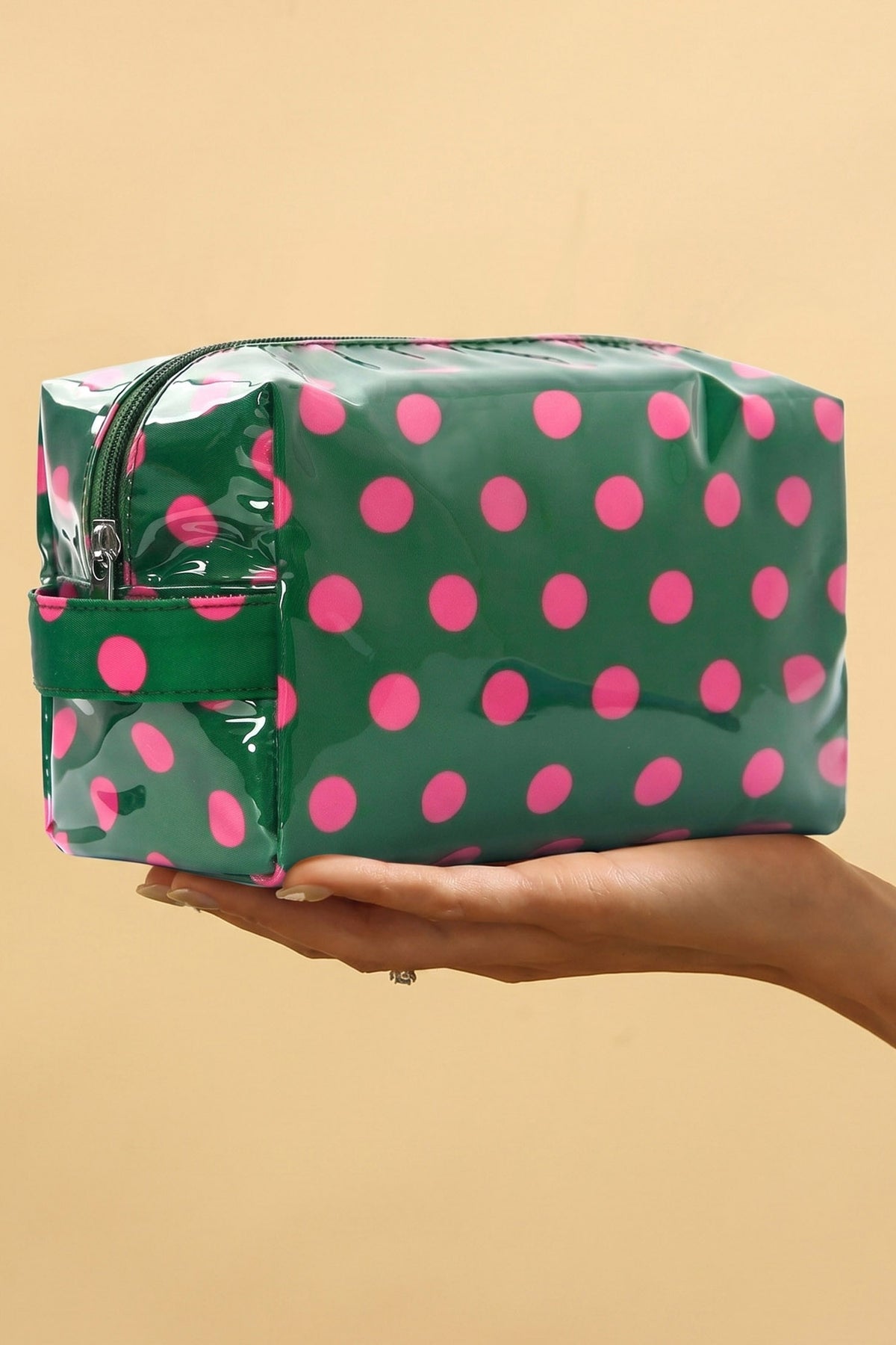 Light Pink Durable PVC Polka Dot Makeup Bag