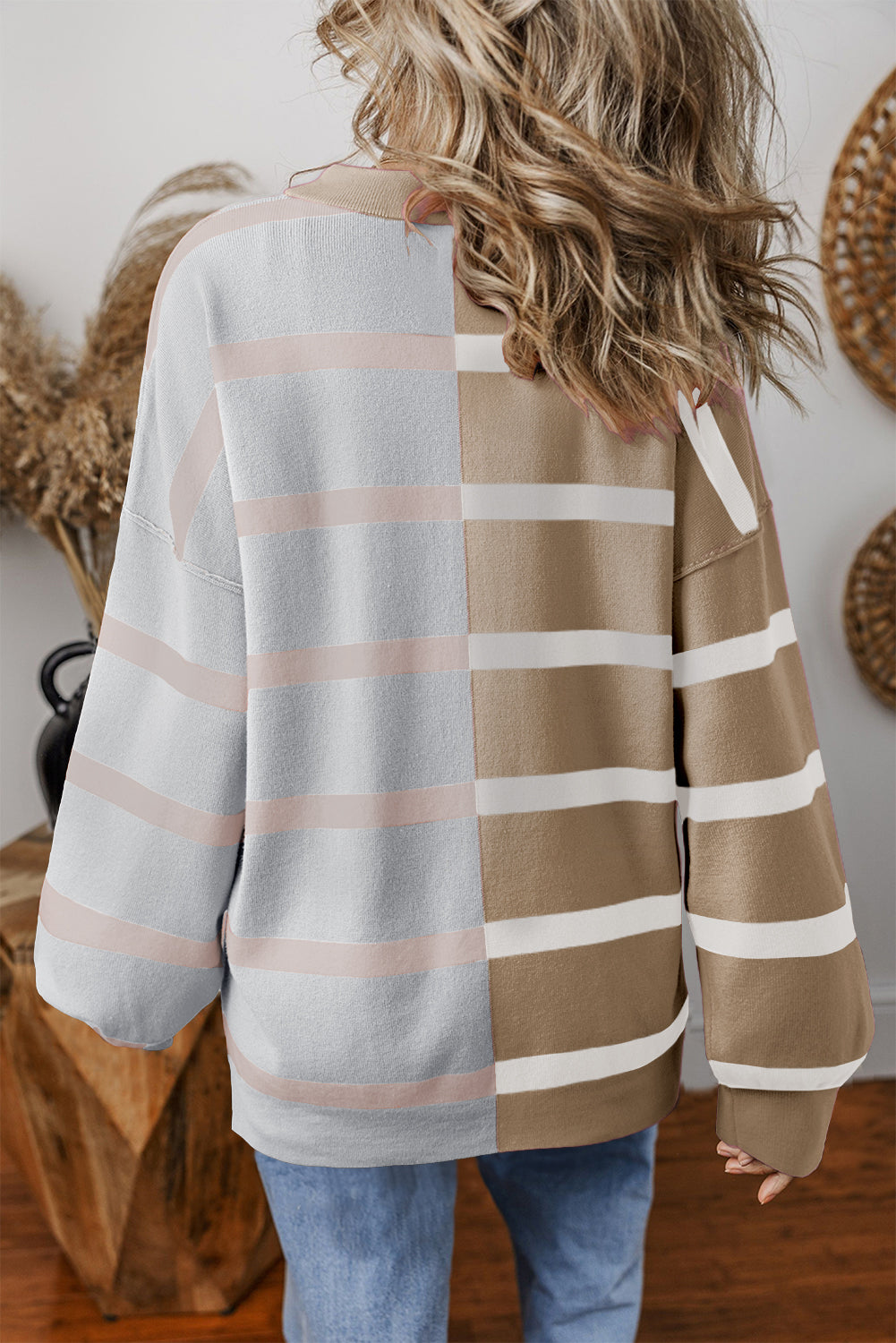 Pink Stripe Colorblock Oversized Sweater