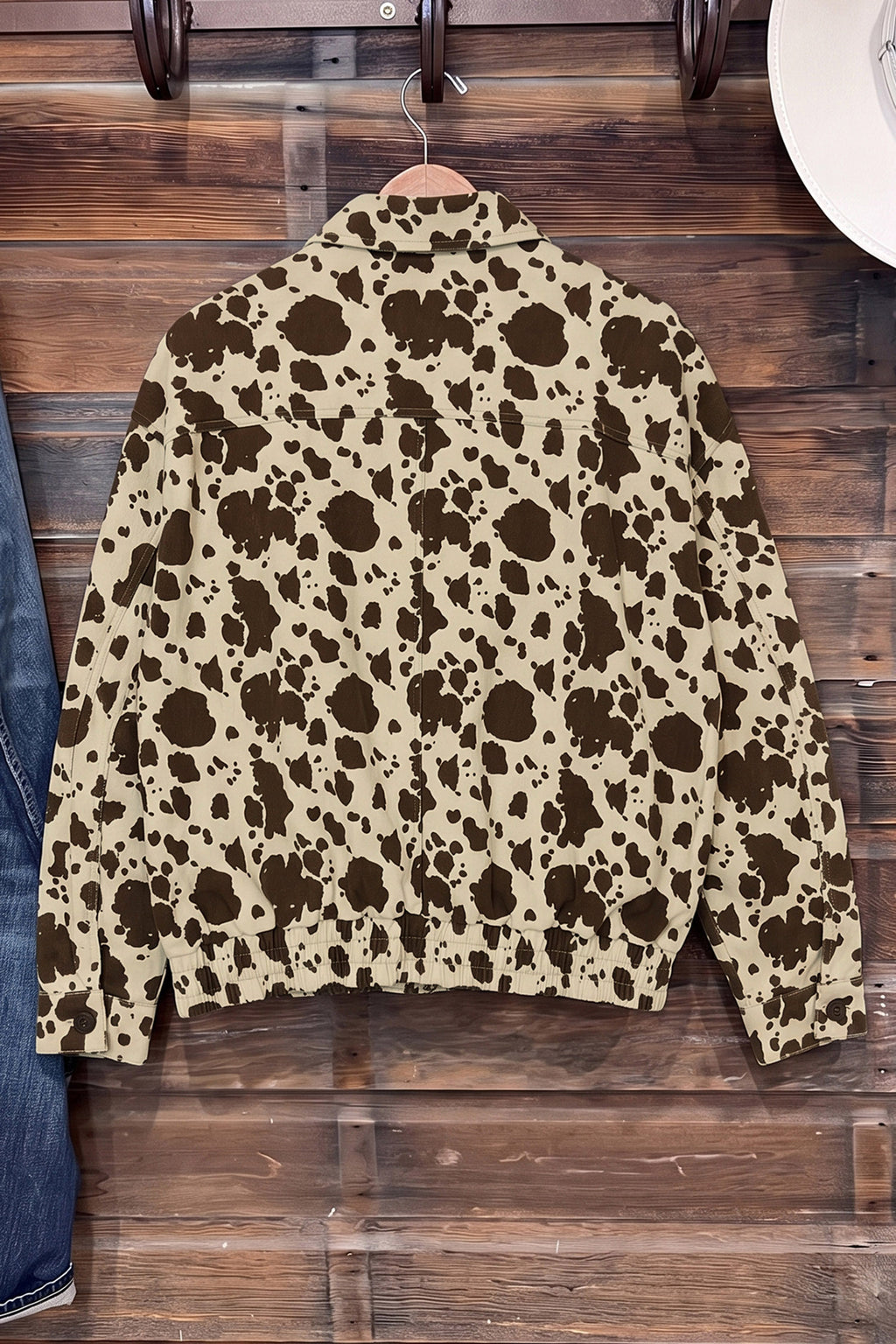 Brown Western Cow Print Cargo Pocket Denim Jacket