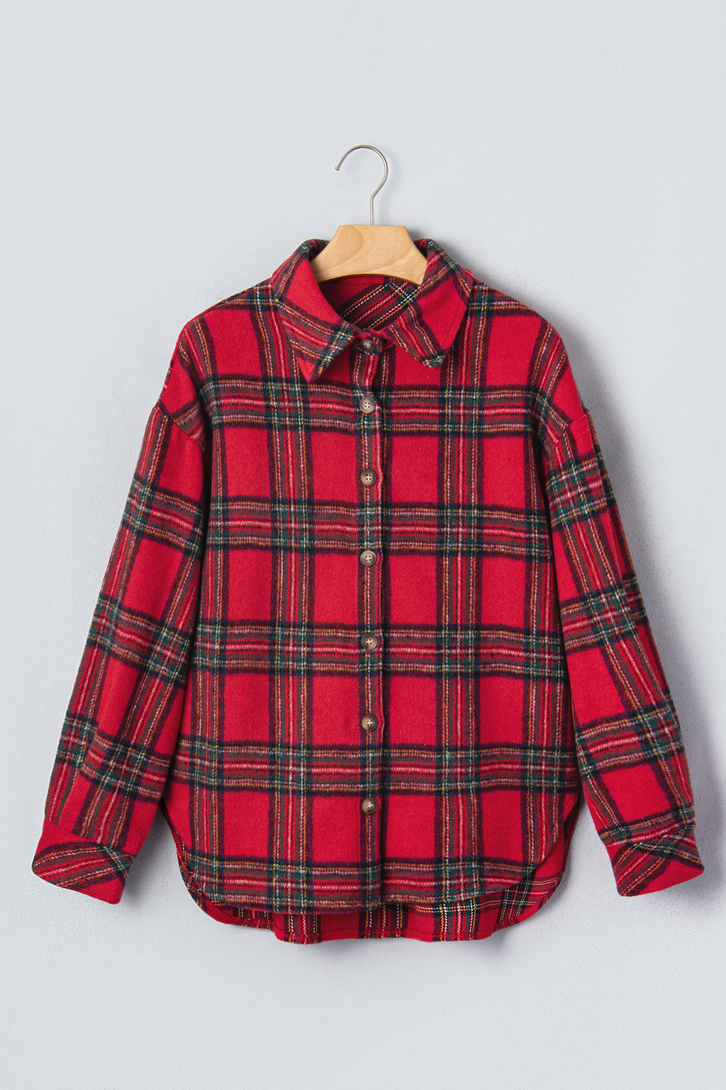 Red Plaid Button Front Shacket