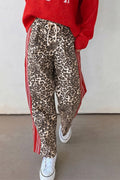 Brown Leopard Patchwork Elastic Waist Jeans