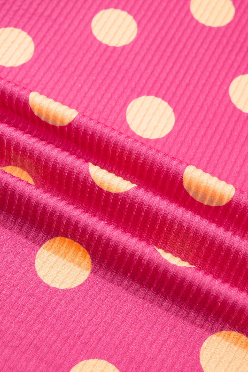 Pink Polka Dot Round Neck Drop Shoulder Patch Pocket Jacquard Texture Top