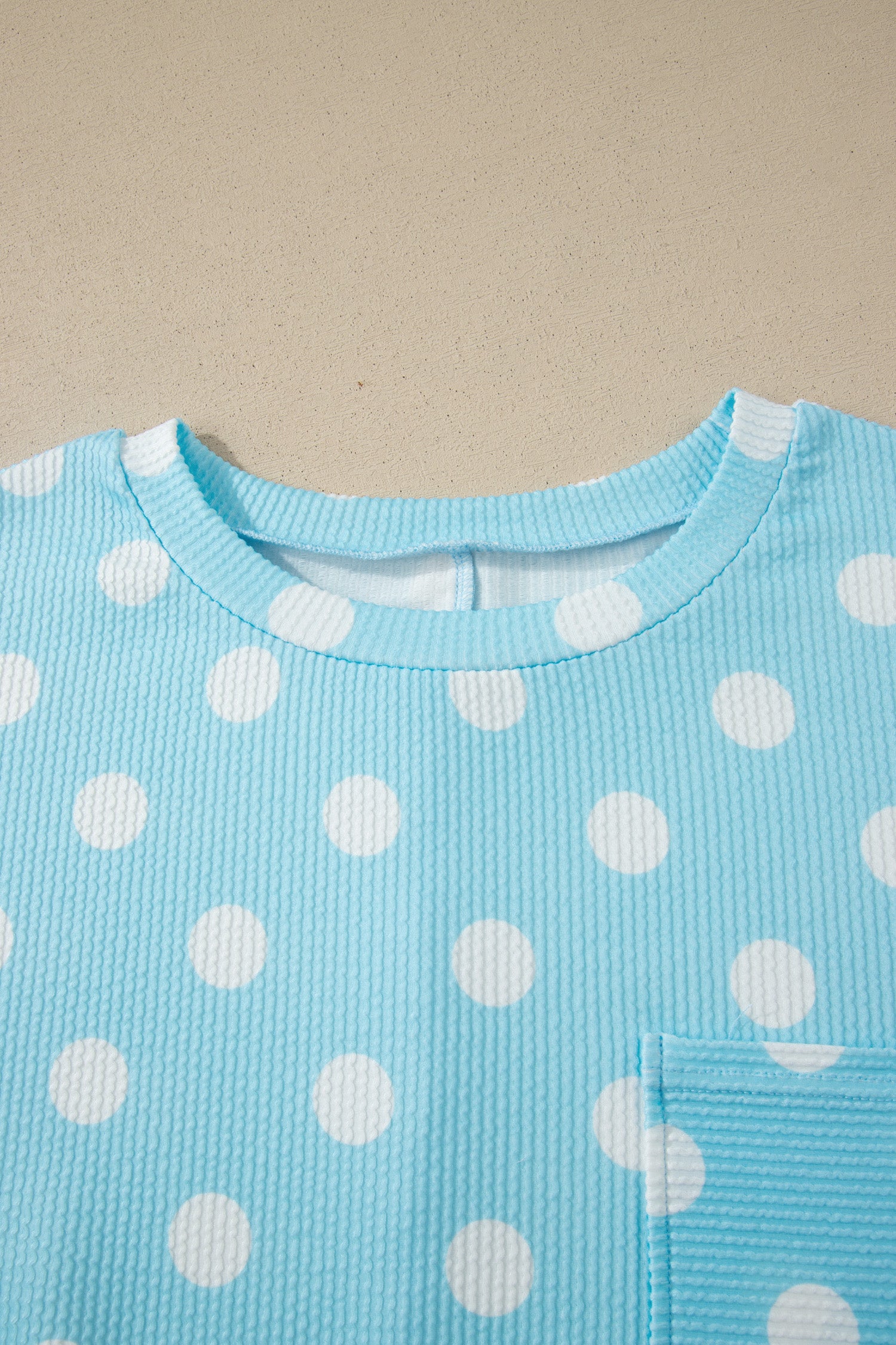 Sky Blue Twisted Rib Polka Dot Print Plus Size T Shirt