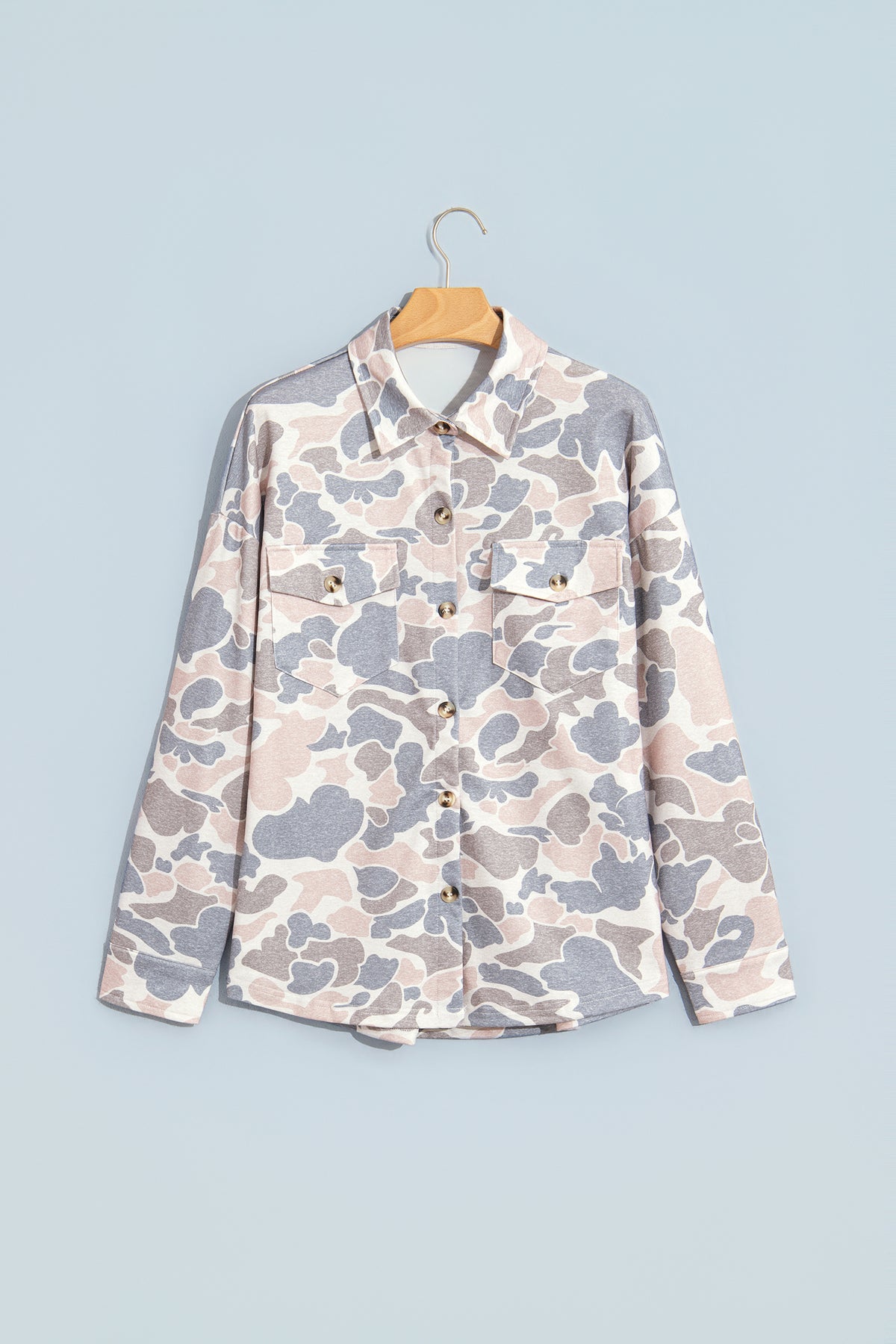Multicolour Casual Camouflage Button Down Tunic Shacket