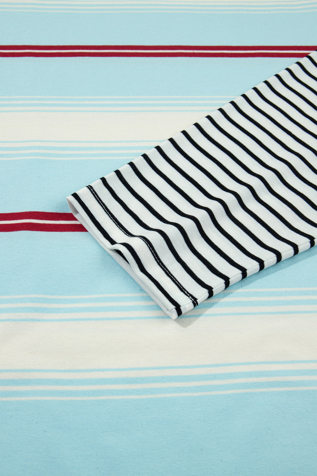 Sky Blue Stripe Casual Striped Patchwork Long Sleeve Loose Pullover Top