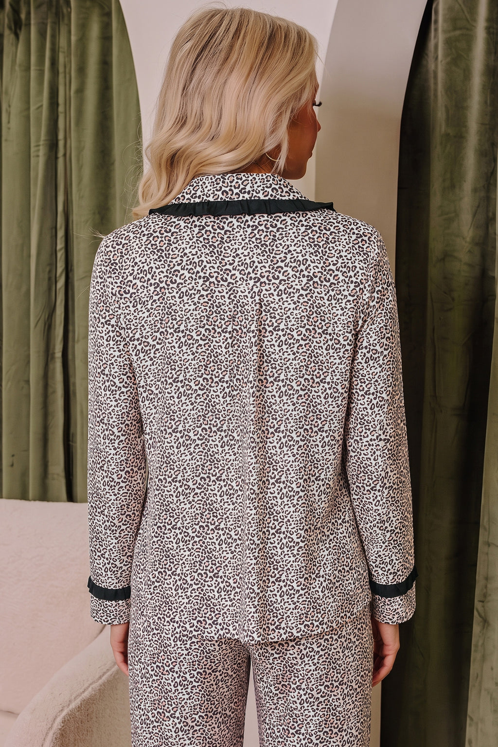 Brown Leopard Print Bow Knot Patchwork Long Sleeve Lounge Set