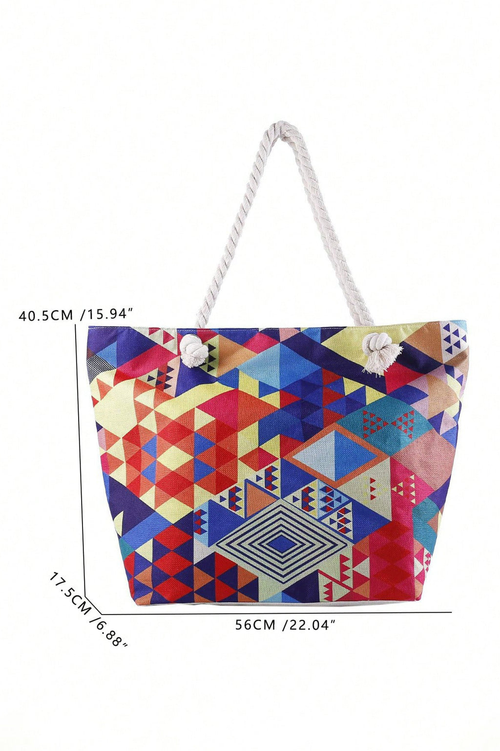 Fiery Red Boho Geometric Print Canvas Beach Vacation Large Tote Bag