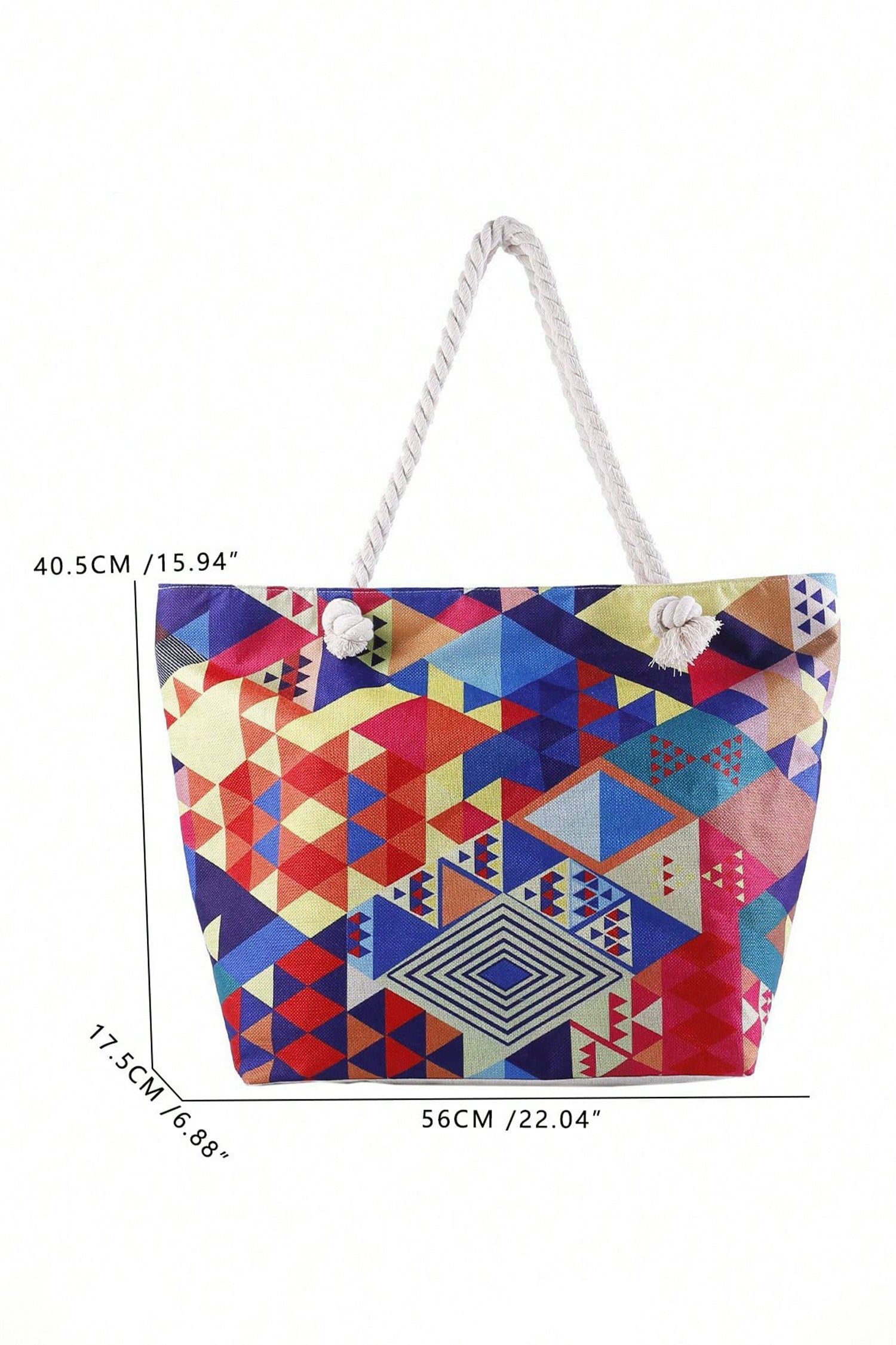Fiery Red Boho Geometric Print Canvas Beach Vacation Large Tote Bag