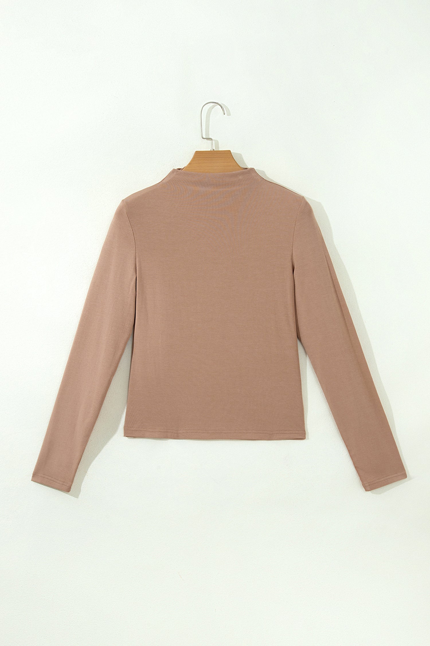 Straw Yellow Solid Color Ribbed High Neck Long Sleeve Sheath Top