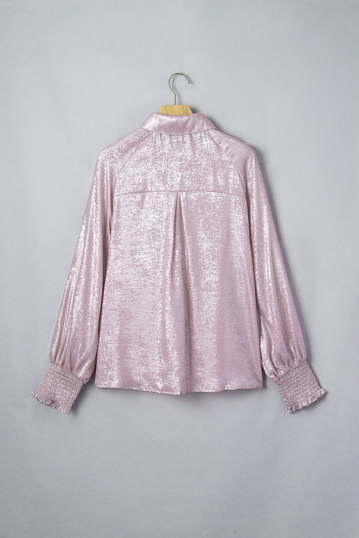 Delicacy Long Sleeve Button Front Ruffle Cuffs Back Paneling Shirt