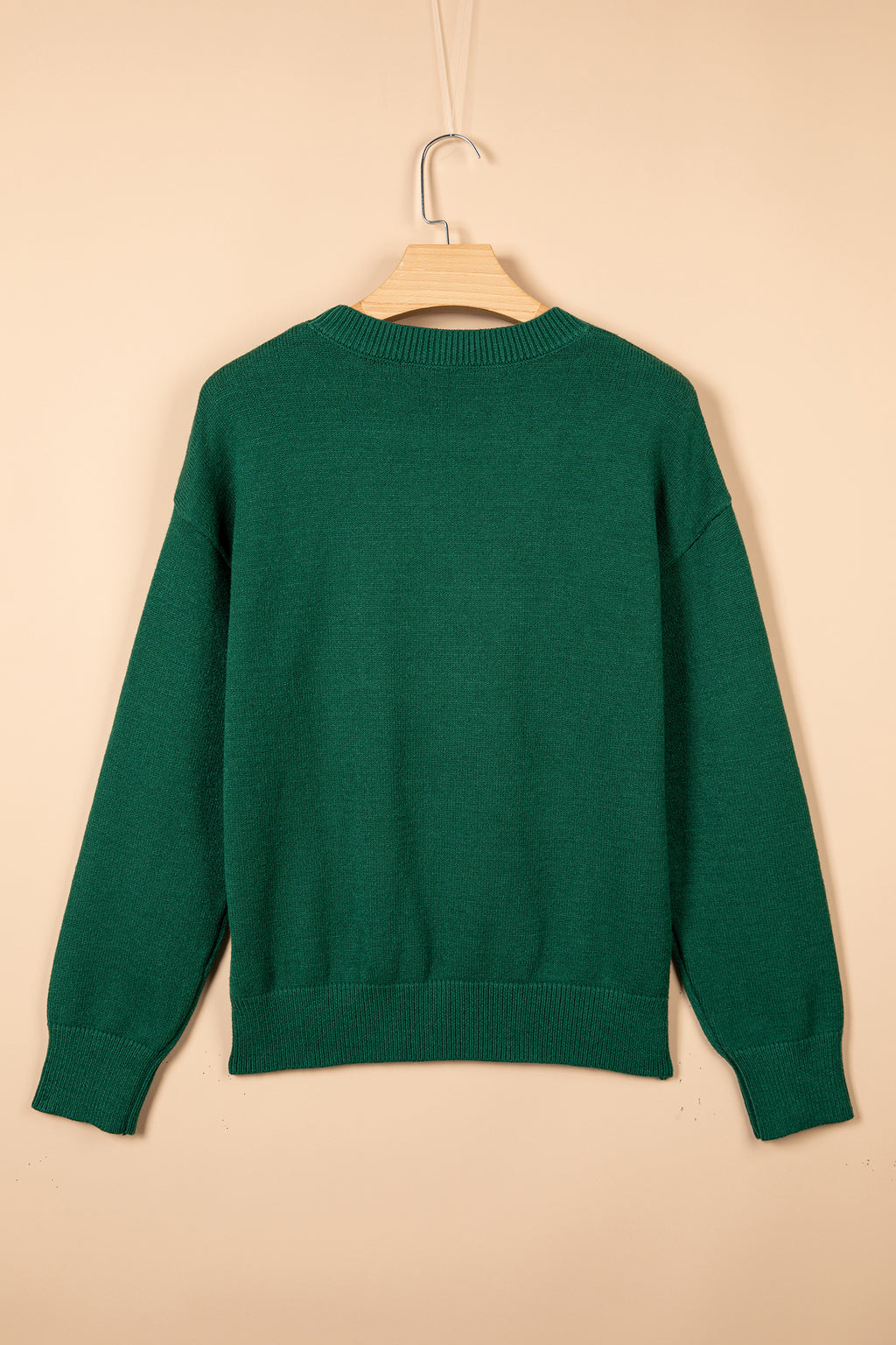 Blackish Green Abstract Dog Embroidery Christmas Fashion Round Neck Sweater