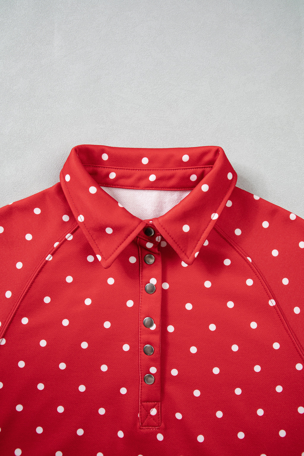 Red Polka Dot Print Metal Button Collar Casual Pullover Sweatshirt