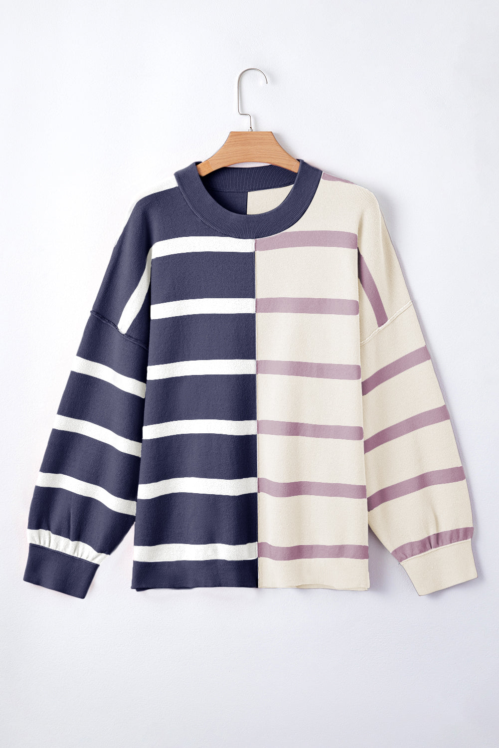 Pink Stripe Colorblock Oversized Sweater