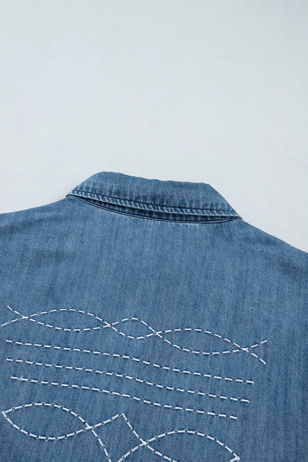 Myosotis Embroidered Western Detail Long Sleeve Collar Shirt