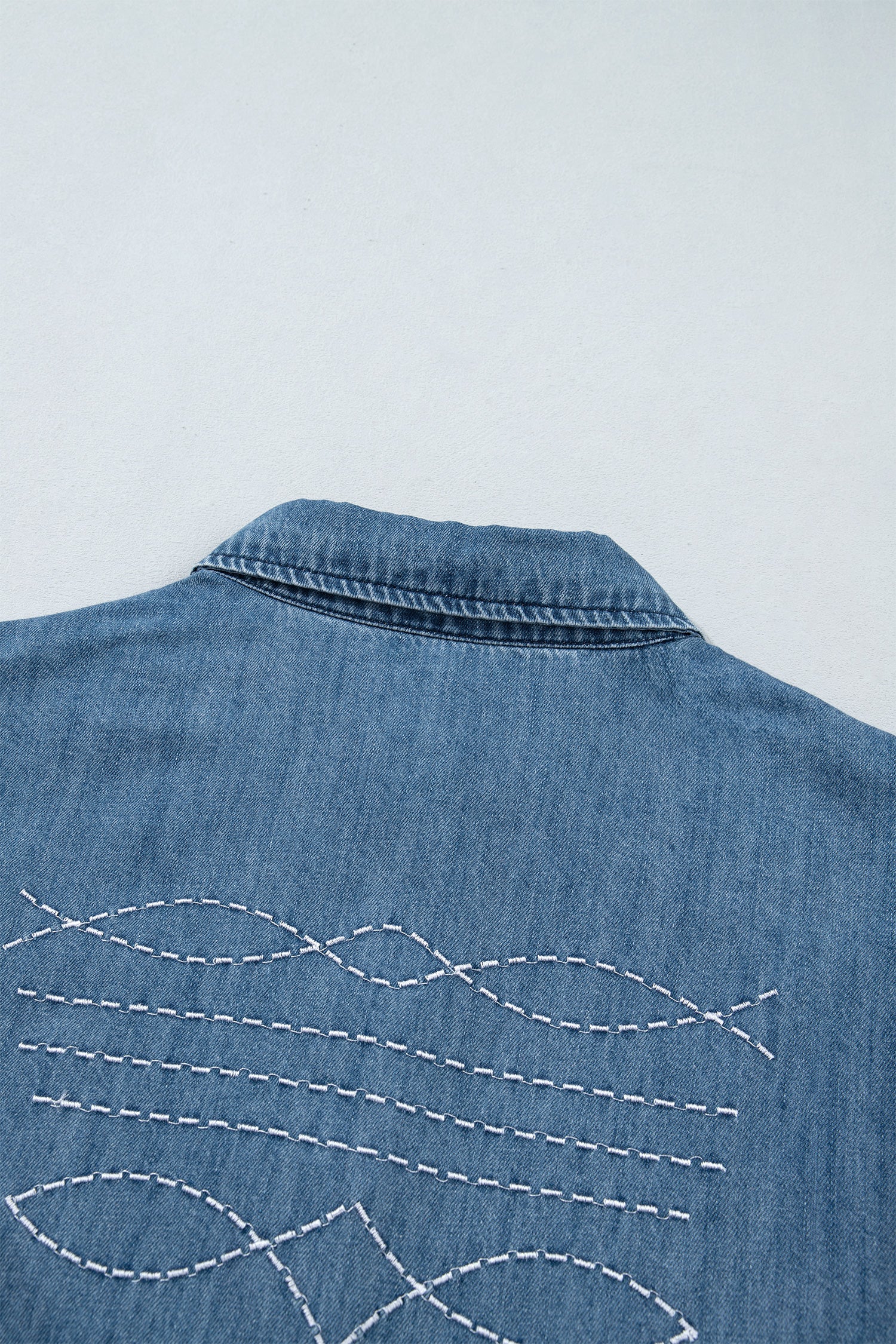 Myosotis Embroidered Western Detail Long Sleeve Collar Shirt