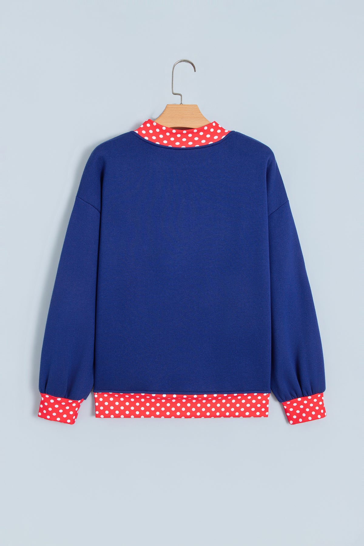 Tomato Red Polka Dot Letter Print Contrast Trim Mock Neck Sweatshirt