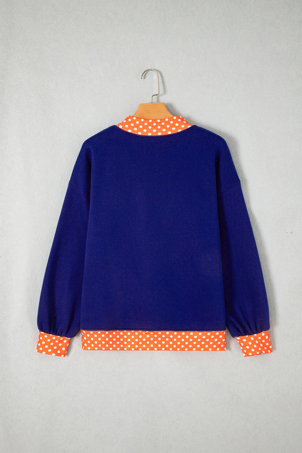 Tomato Red Polka Dot Letter Print Contrast Trim Mock Neck Sweatshirt