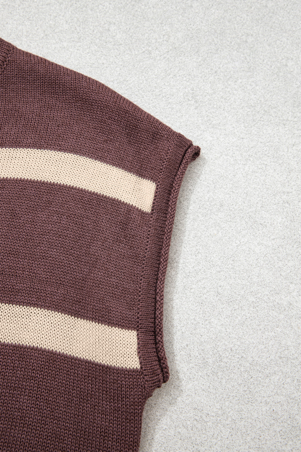 Brown Stripe Knit Western Short Sleeve Sweater