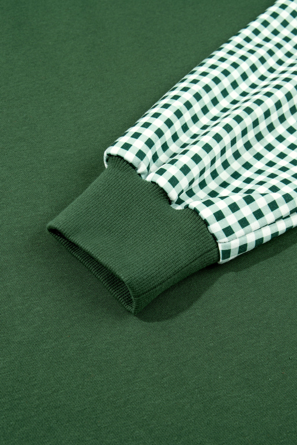 Evergreen Plaid Sleeve Colorblock Loose Tunic Sweatshirt