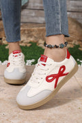 Fiery Red Cute Bow Patch Color Block PU Leather Sneakers
