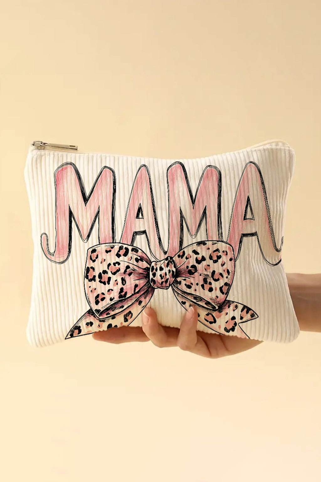 White Mama Leopard Bow Makeup Bag