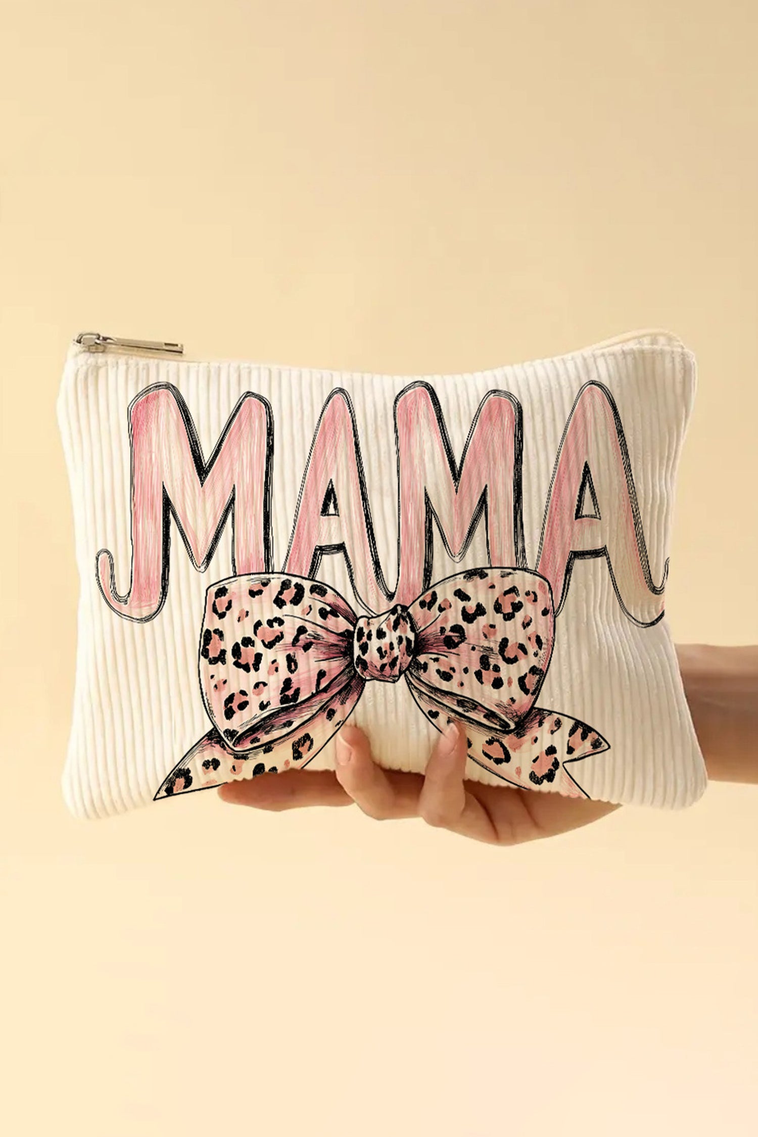 White Mama Leopard Bow Makeup Bag