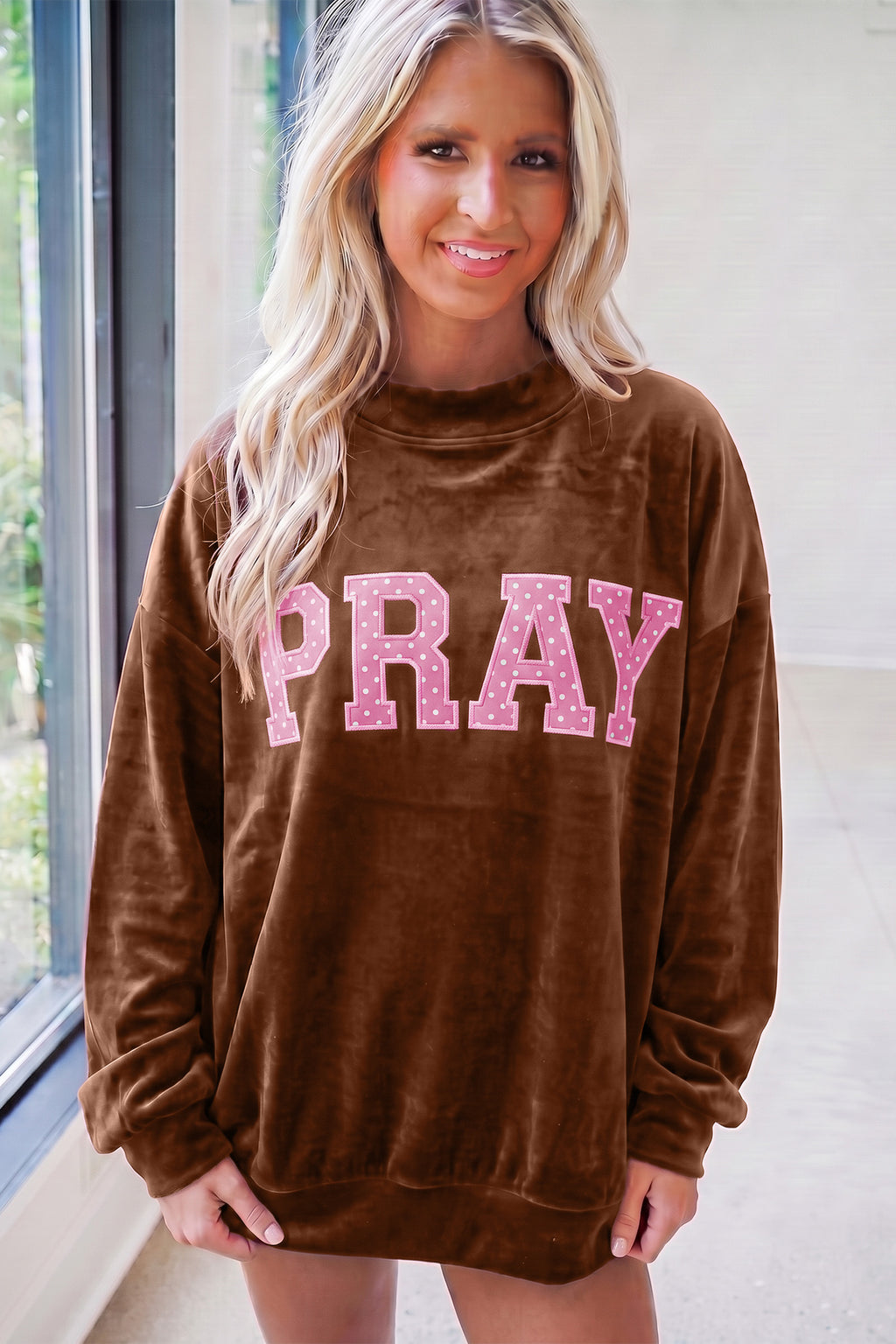 Burgundy Christmas Velvet Graphic Print Long Sleeve Sweatshirt
