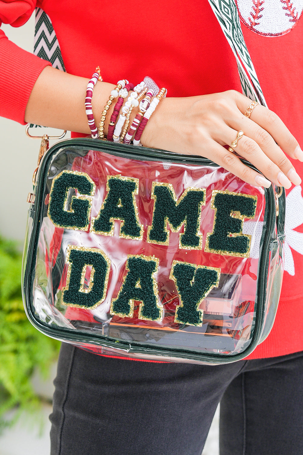 Blackish Green Game Day Clear PVC PU Material 23x15cm Single Shoulder Bag
