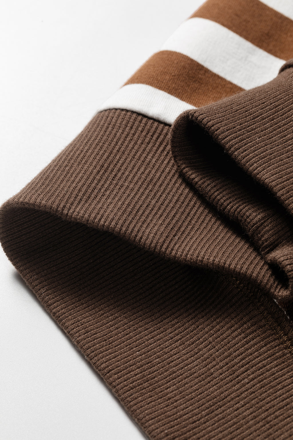 Brown Stripe Exposed Seam Color Block Patchwork Button Placket Sweatshirt