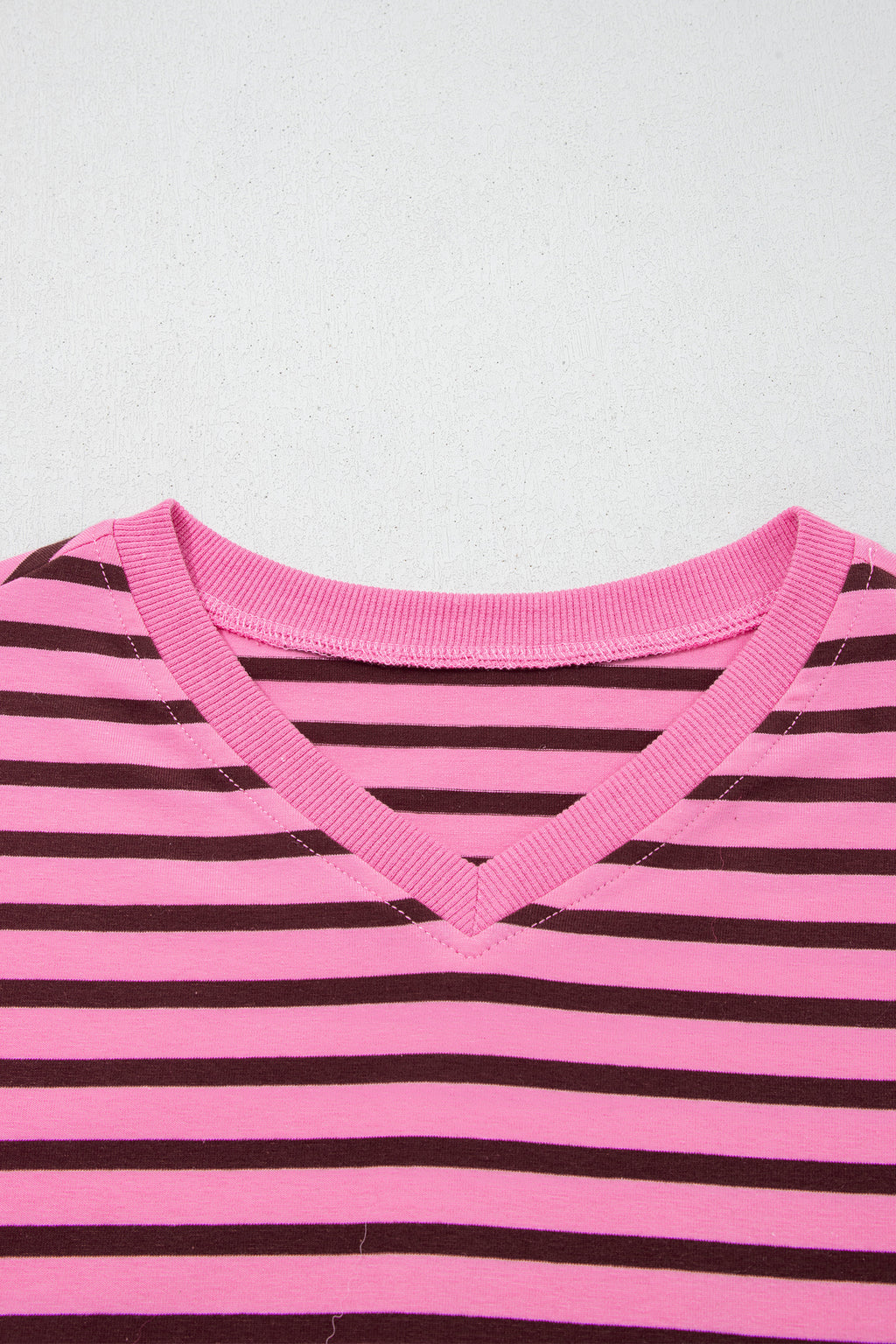 Pink Stripe V Neck Long Sleeve Drop Shoulder Blouse