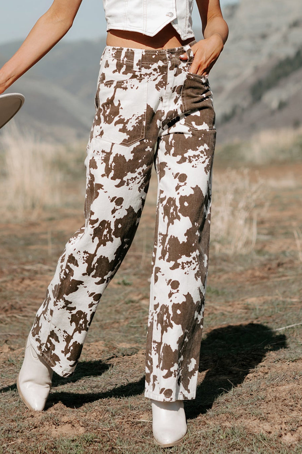 Brown Abstract Pattern Regular Fit Full-Length Western Style Jeans