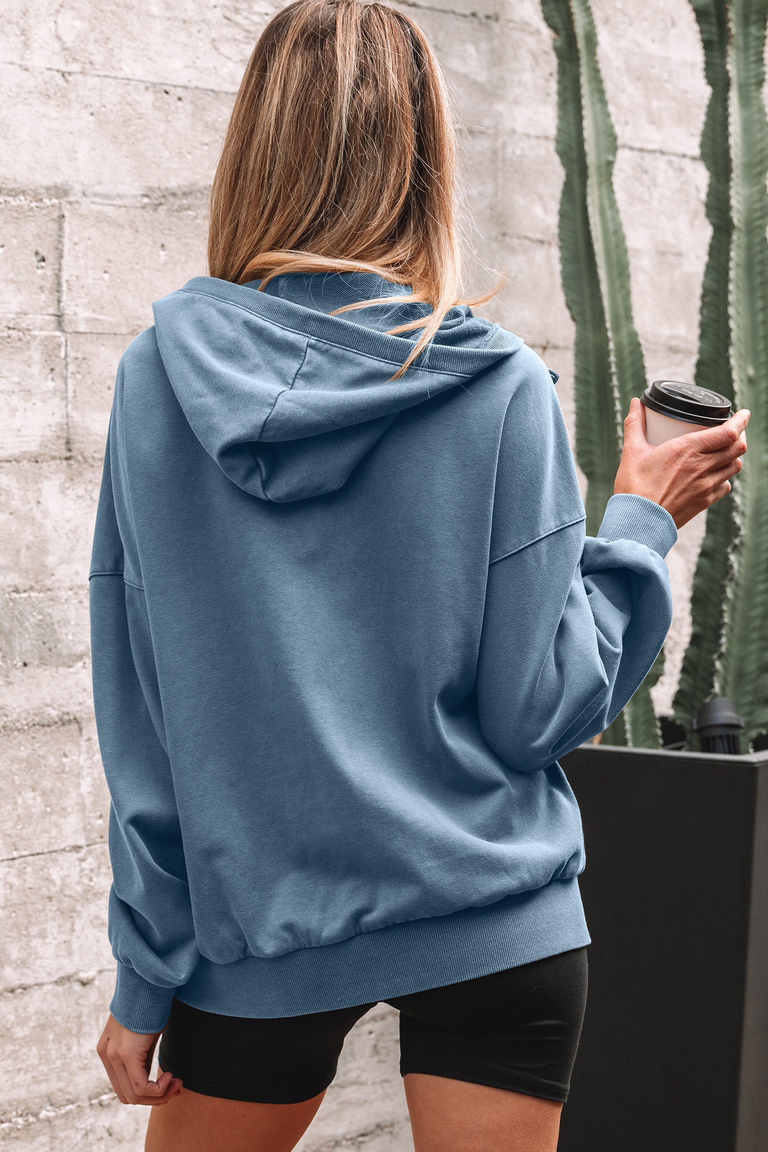 Canton Half Zip Kangaroo Pocket Mineral Wash Baggy Hoodie
