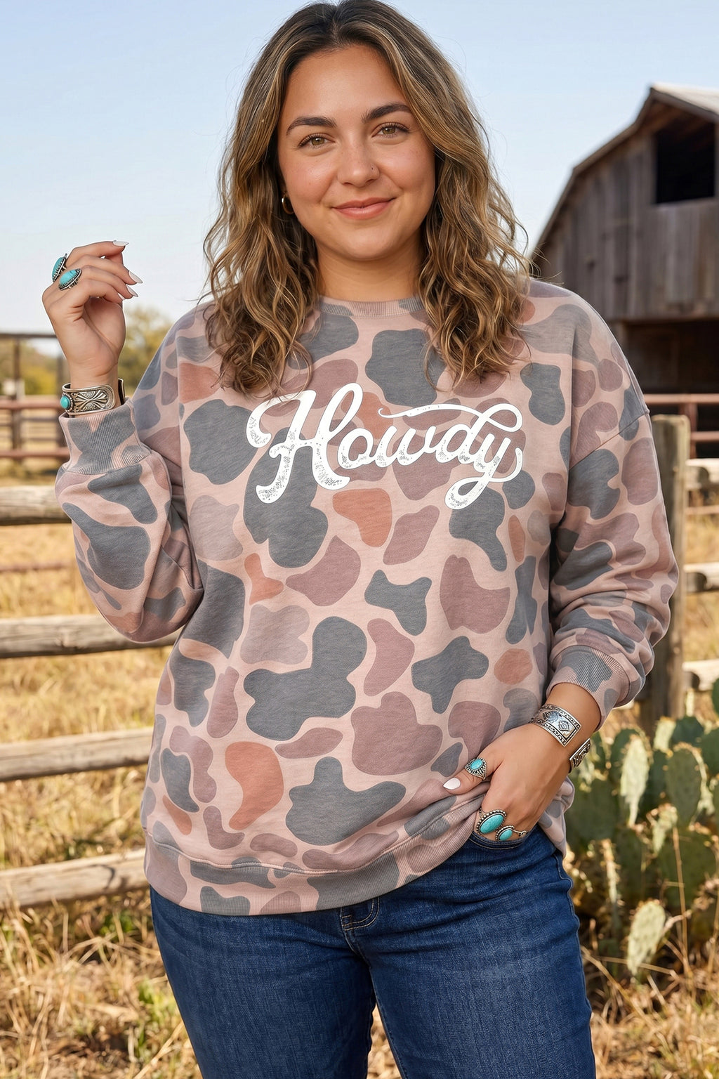 Multicolour Camouflage Western Graphic Plus Size Sweatshirt