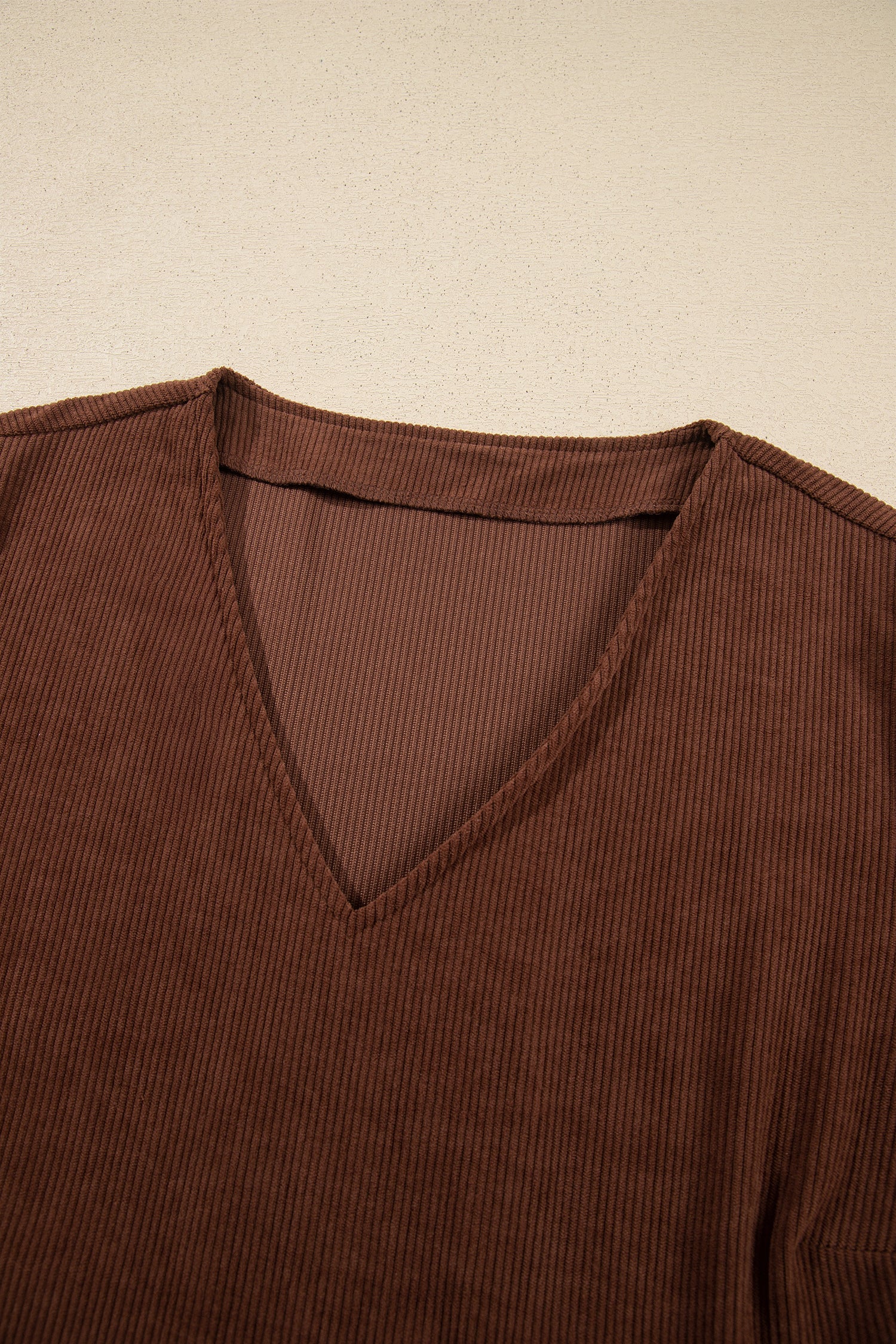 Coffee Winter Corduroy V Neck Long Sleeve Plus Size Mini Dress