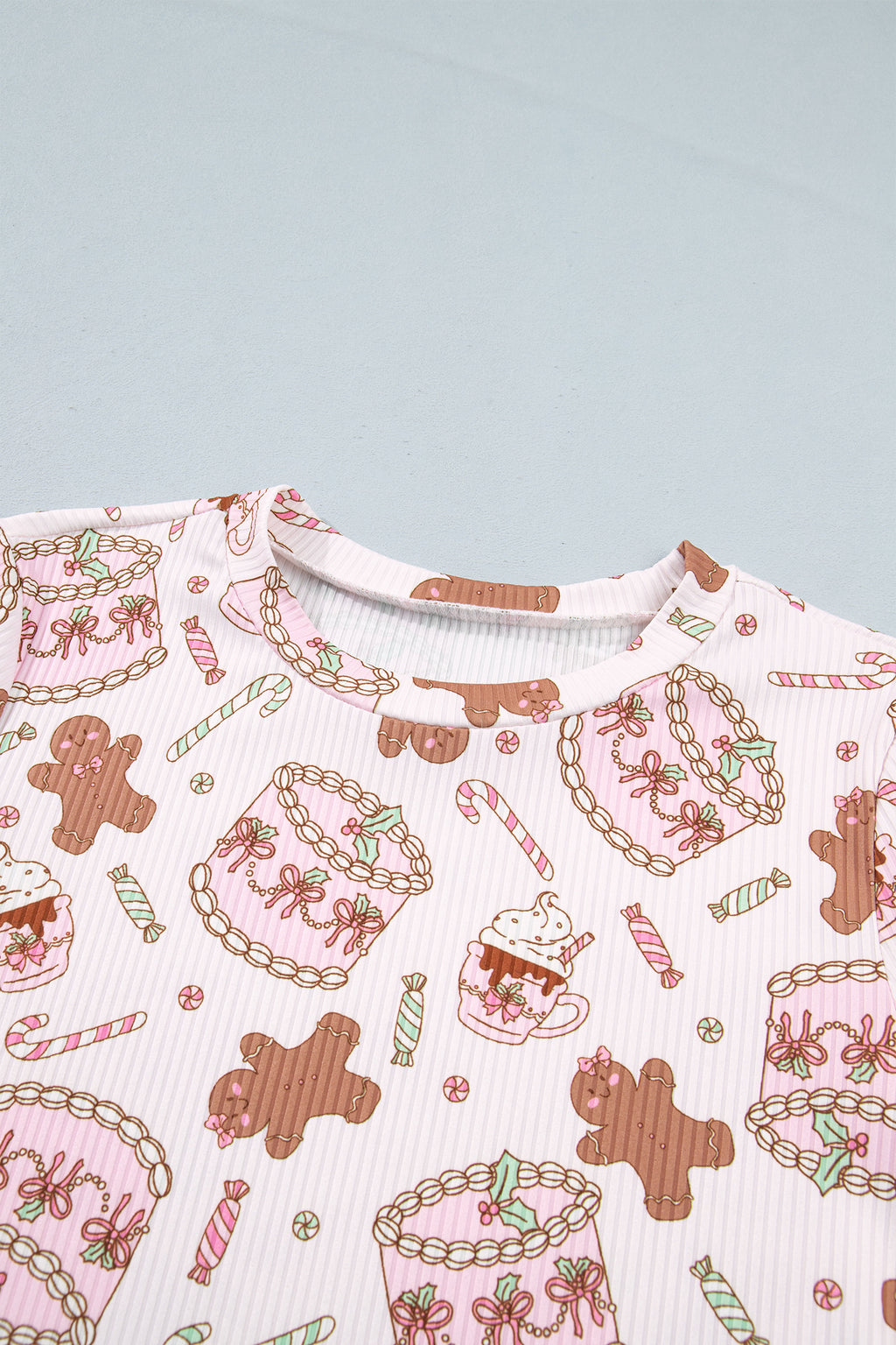 Pink Abstract Christmas Print Long Sleeve Two Piece Lounge Set