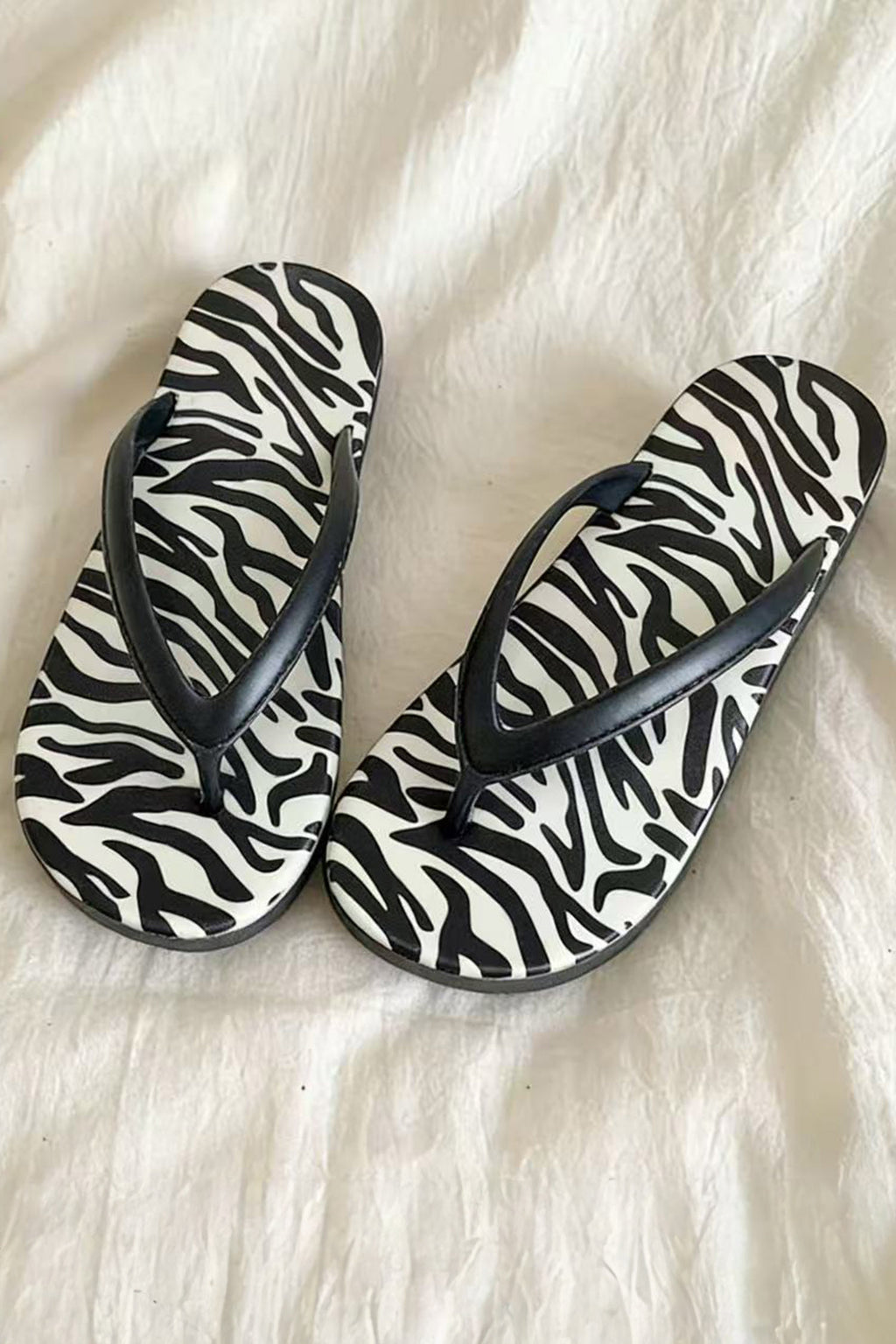 Black Zebra Print PVC Casual Flip Flops