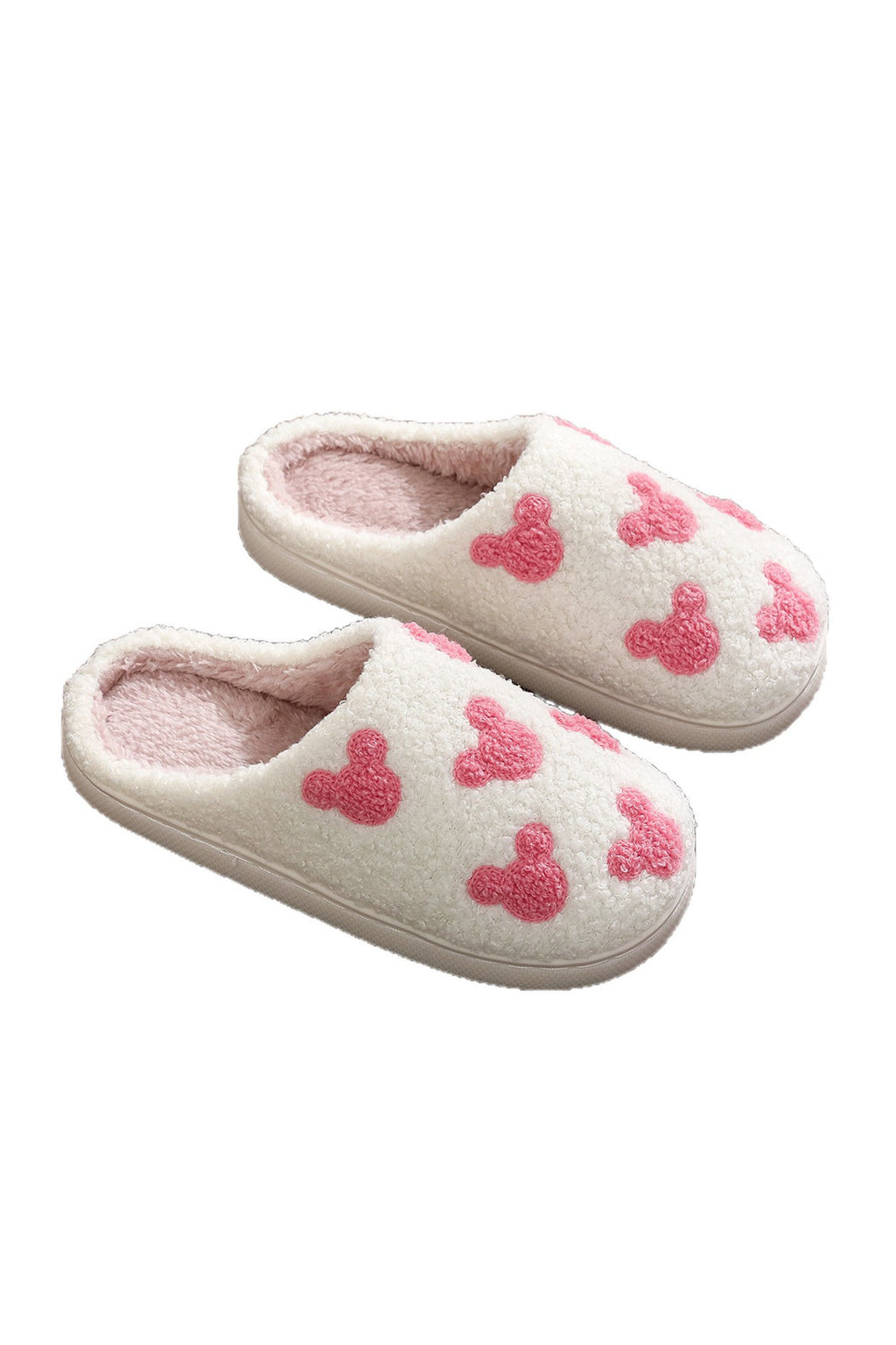 White Mickey Mouse Cartoon Head Pattern Plush House Slippers