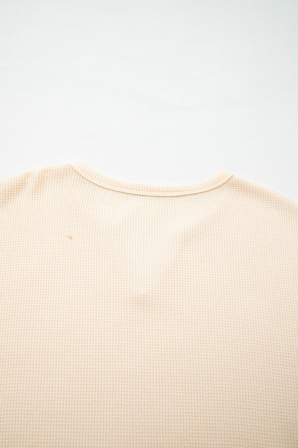 Beige Waffle Textured V Neck Plaid Colorblock Drop Shoulder Long Sleeve Top