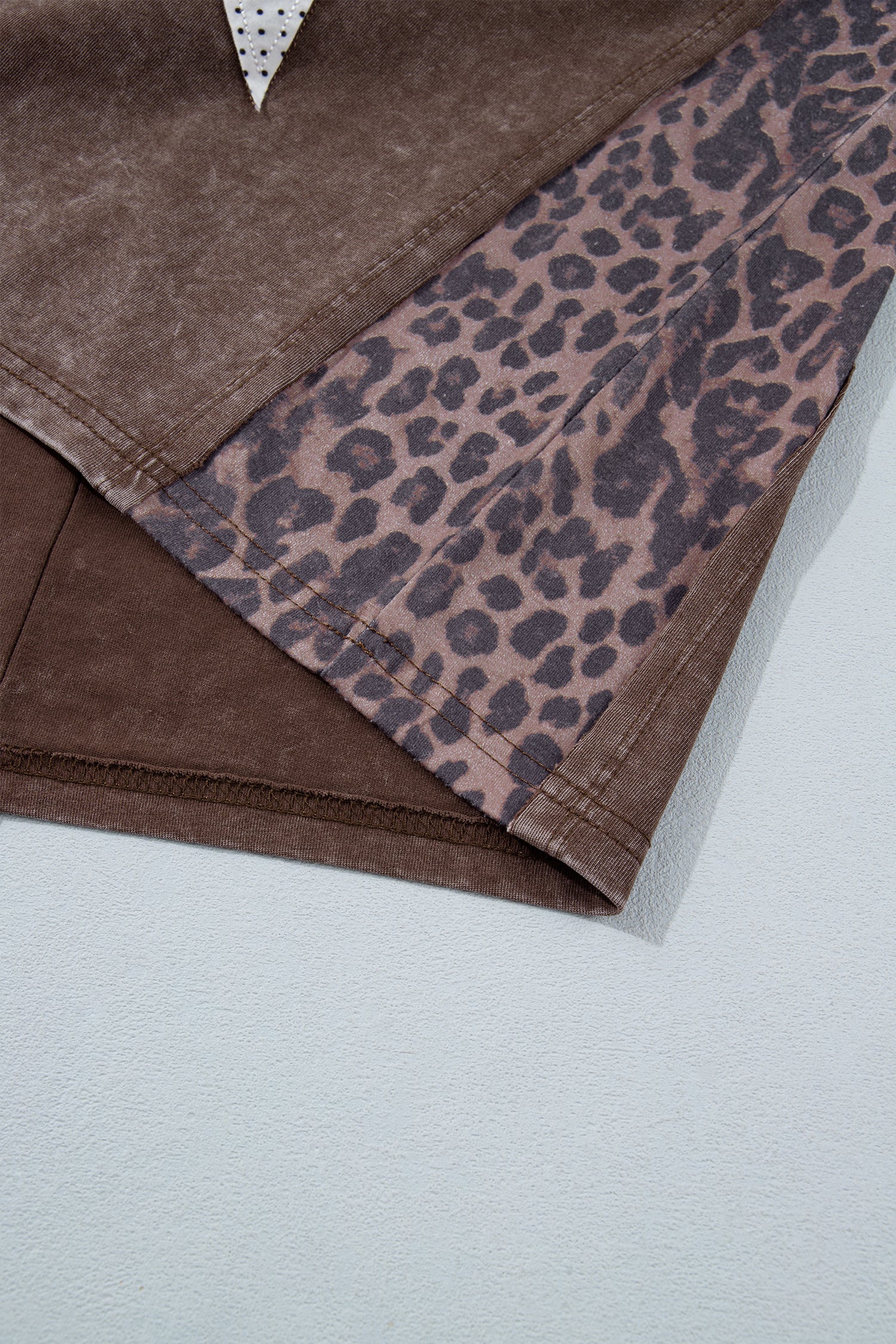 Coffee Mineral Wash Exposed Seam Leopard Star Patched T Shirt