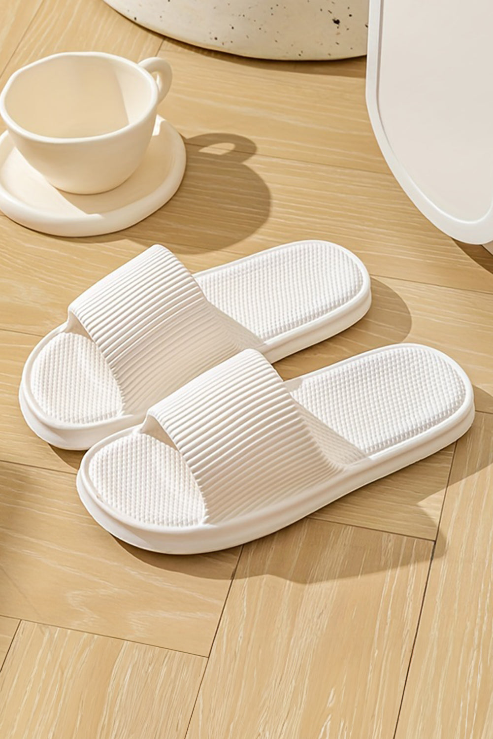 White Textured Thick Sole Soft EVA Home Slippers
