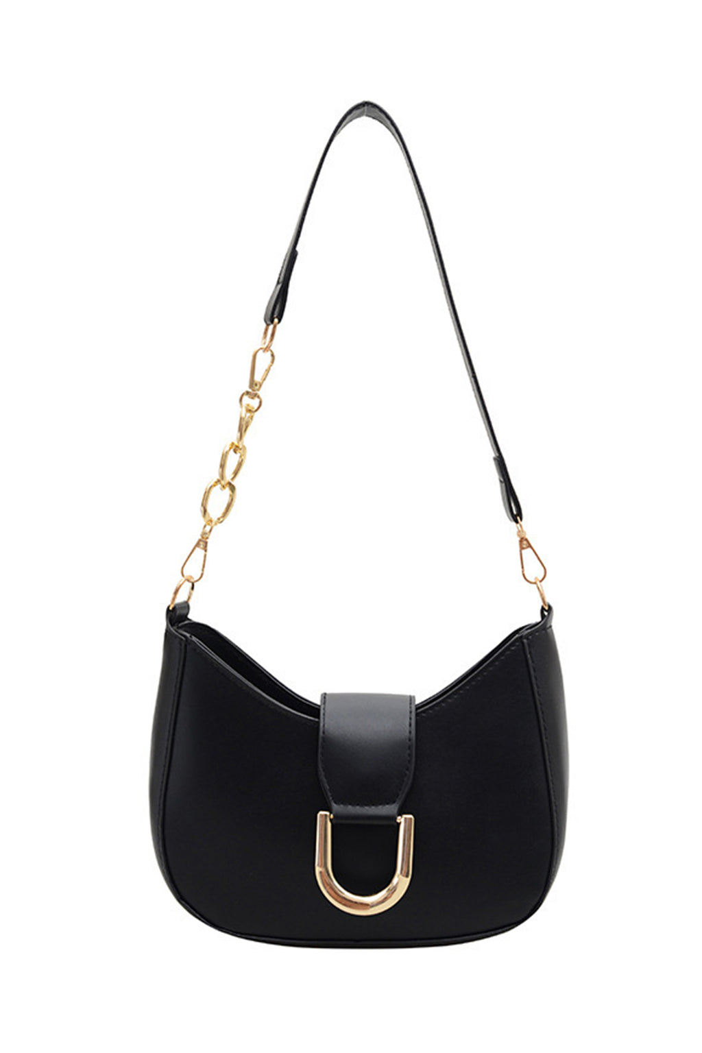 Black Gold Hardware PU Leather Single Shoulder Bag