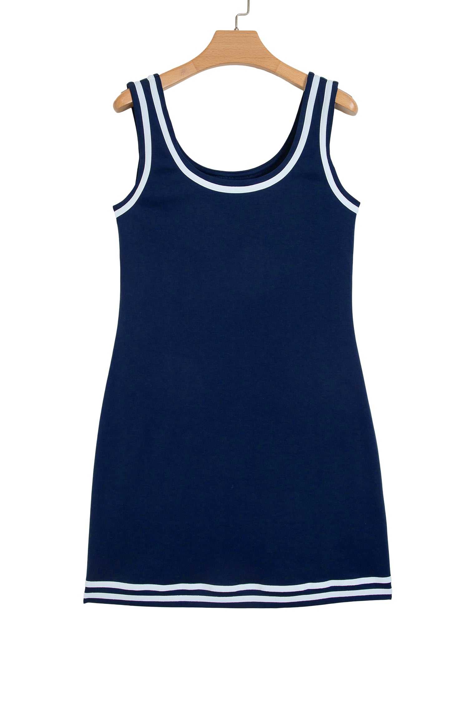 Dirty blue Contrast Trim U Neck Sleeveless Mini Dress