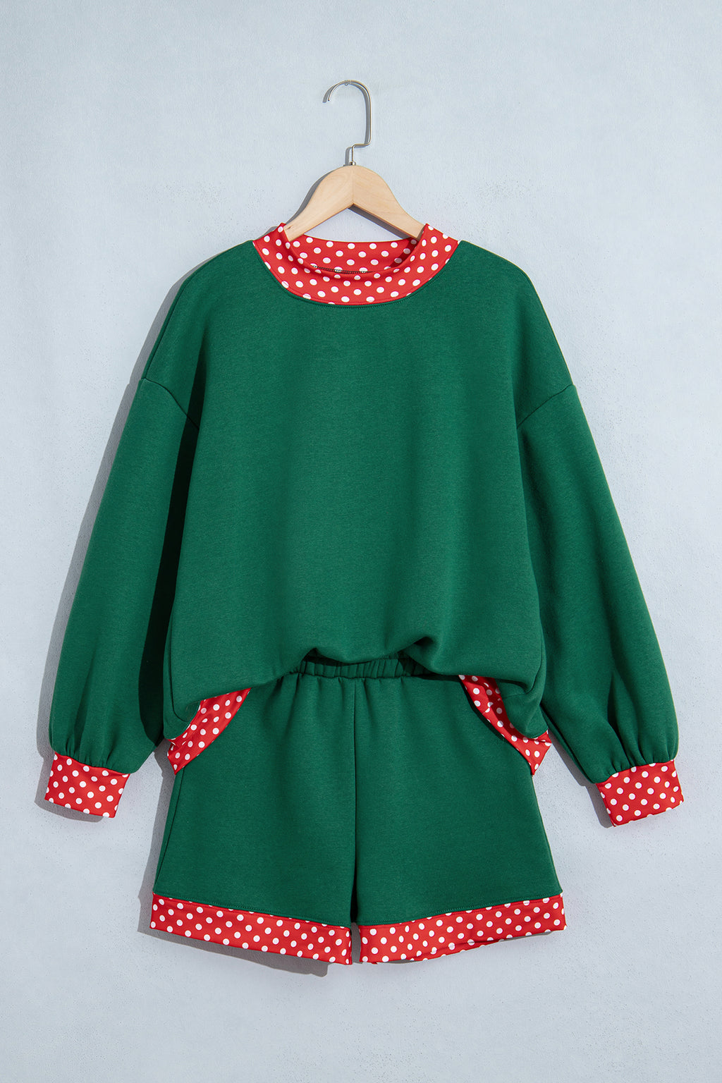 Racing Red Polka Dot Trim Baggy Pullover 2pcs Short Set
